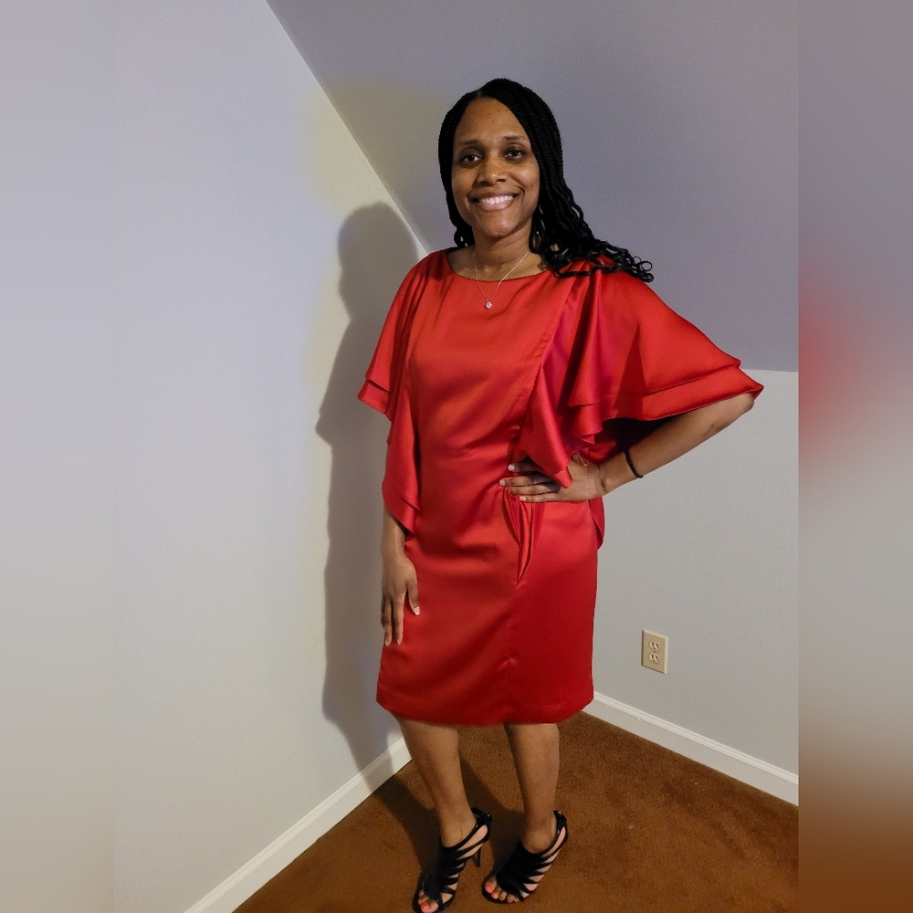 NWT Lauren Ralph Lauren Red Sheath Dress with Flutter Sleeves for Cocktail - Picture 8 of 9